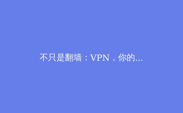不只是翻墙：VPN，你的数字世界全能守护者